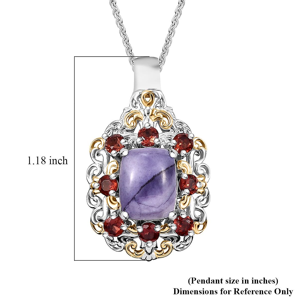 Utah Tiffany Stone and Mozambique Garnet 3.85 ctw Royal Amour Pendant Necklace in 14K YG and Platinum Over Sterling Silver 20 Inches