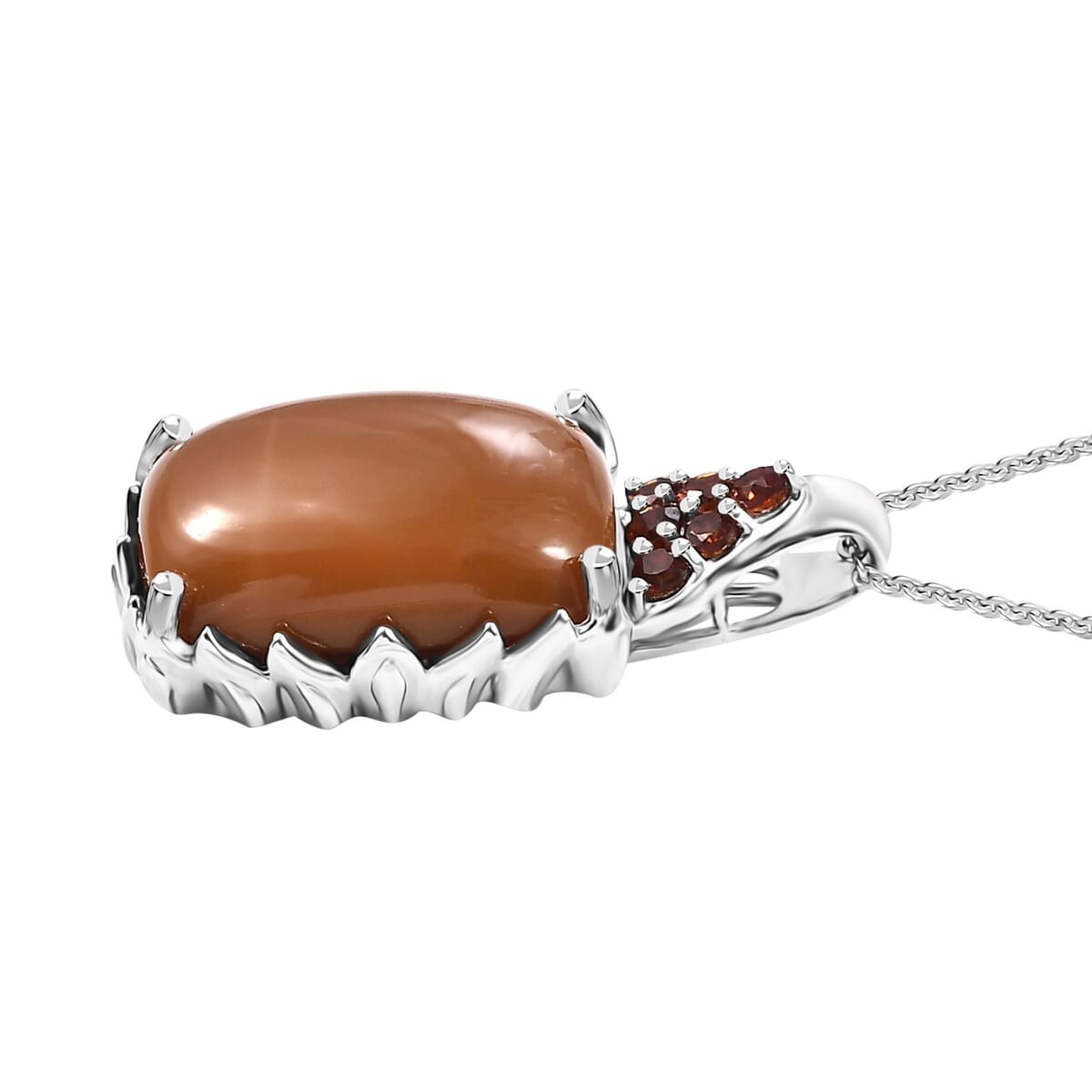 Caramel Opal and Mozambique Garnet 7.20 ctw Floral Pendant Necklace in Platinum Over Sterling Silver 20 Inches image number 3