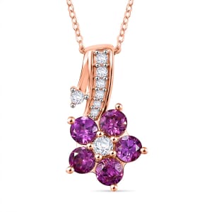 AAA Radiant Ember Garnet and White Zircon 1.15 ctw Floral Pendant Necklace in 18K Vermeil Rose Gold Over Sterling Silver 20 Inches