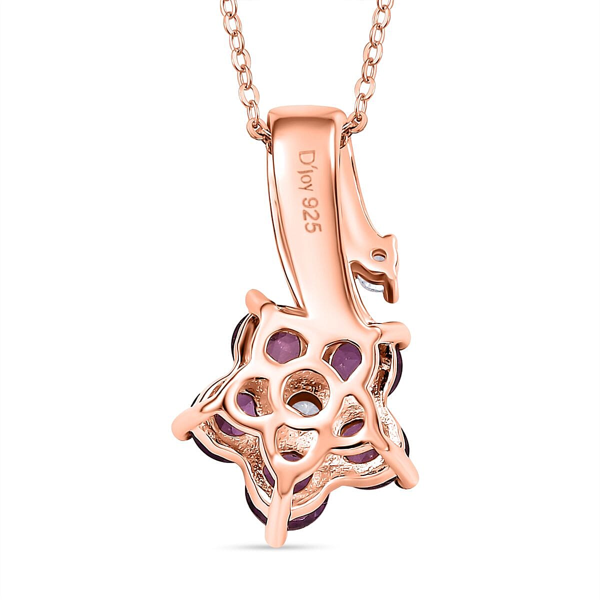 AAA Radiant Ember Garnet and White Zircon 1.15 ctw Floral Pendant Necklace in 18K Vermeil Rose Gold Over Sterling Silver 20 Inches