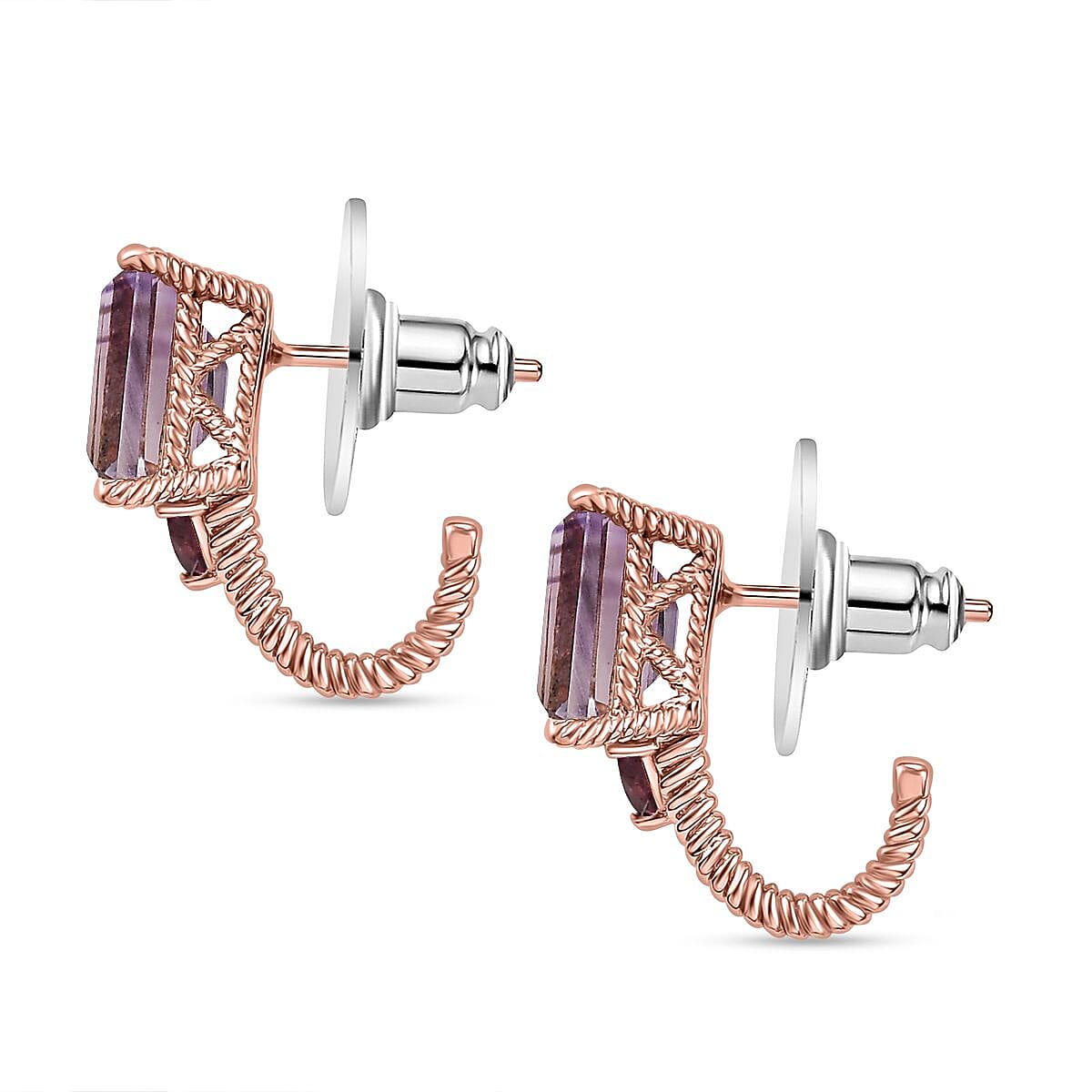 Rose De France Amethyst and Orissa Rhodolite Garnet 19.85 ctw Earrings, Ring (Size 11.0), Pendant in Platinum Bond with Stainless Steel Necklace 20 Inches image number 9