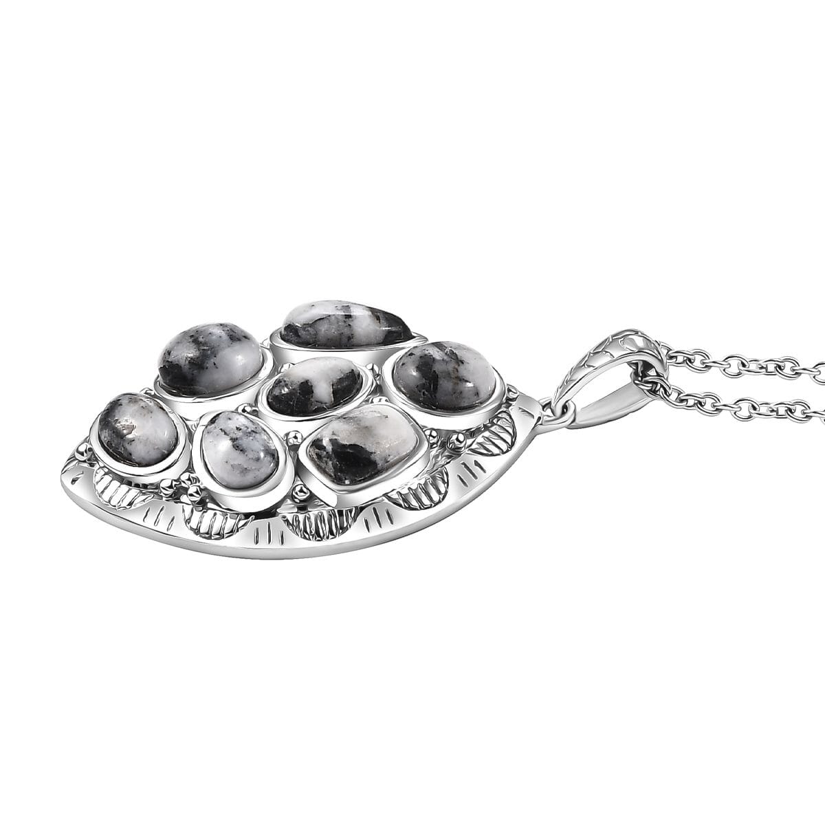 Karis White Buffalo 4.75 ctw Southwest Pendant in Platinum Bond with Stainless Steel Necklace 20 Inches image number 3