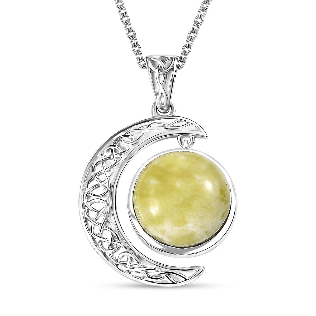 Connemara Marble 10.20 ctw Moon Pendant in Rhodium Over Sterling Silver with Stainless Steel Necklace 20 Inches image number 0