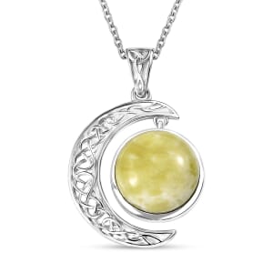 Connemara Marble 10.20 ctw Moon Pendant in Rhodium Over Sterling Silver with Stainless Steel Necklace 20 Inches