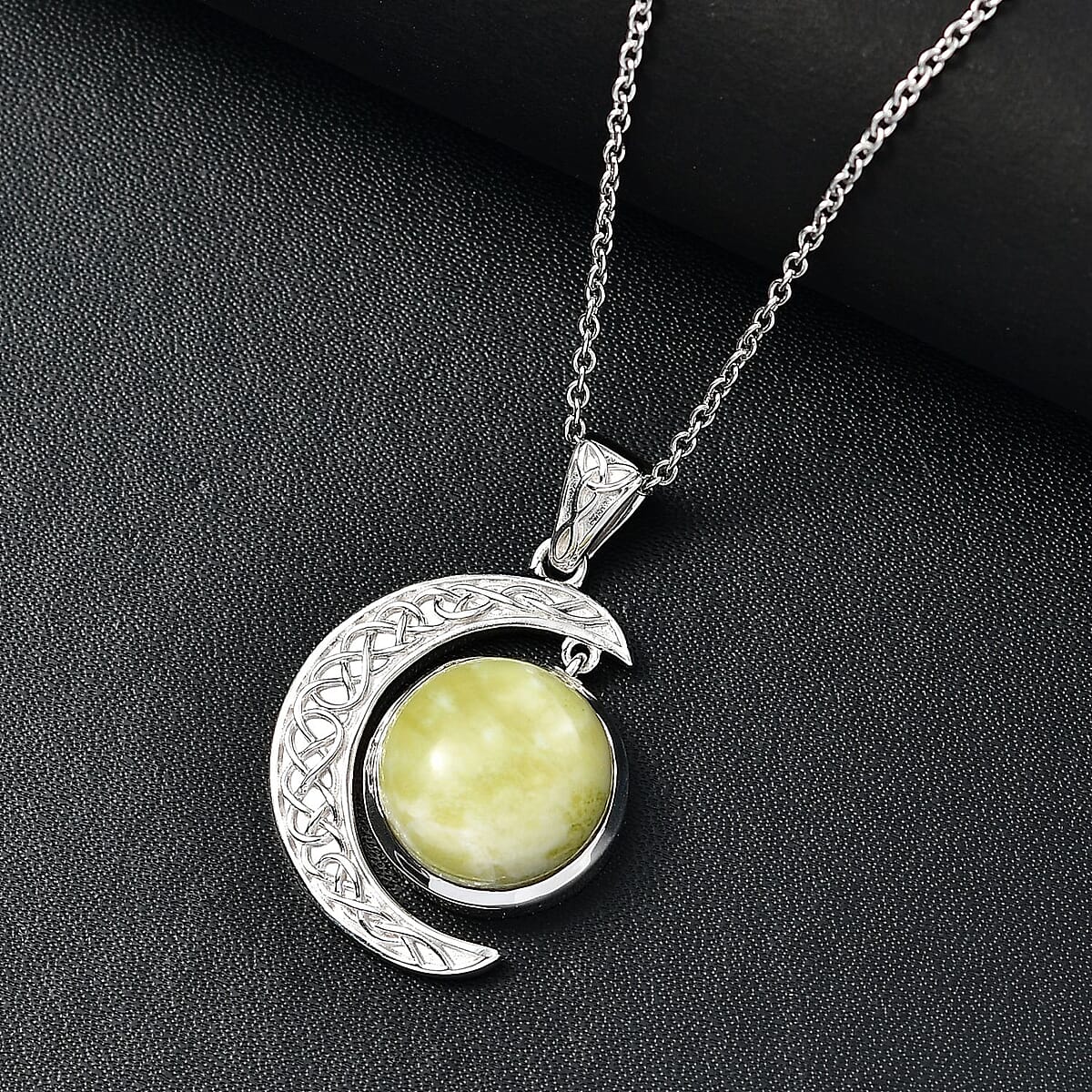 Connemara Marble 10.20 ctw Moon Pendant in Rhodium Over Sterling Silver with Stainless Steel Necklace 20 Inches image number 1