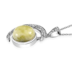 Connemara Marble 10.20 ctw Moon Pendant in Rhodium Over Sterling Silver with Stainless Steel Necklace 20 Inches