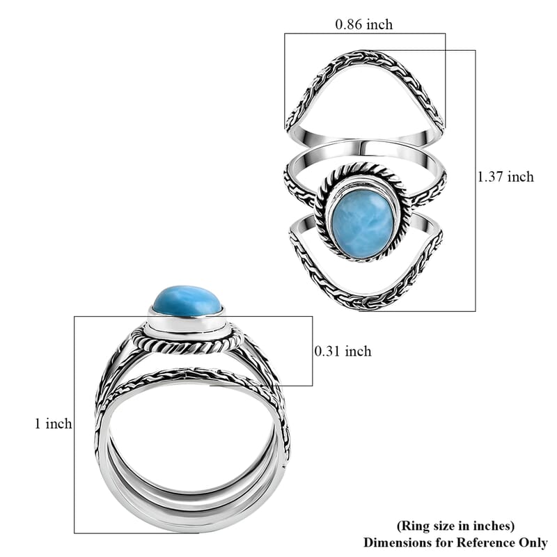 Bali Legacy Larimar 3.25 ctw Set of 3 Stackable Tulang Naga Ring in Sterling Silver (Size 5.0)