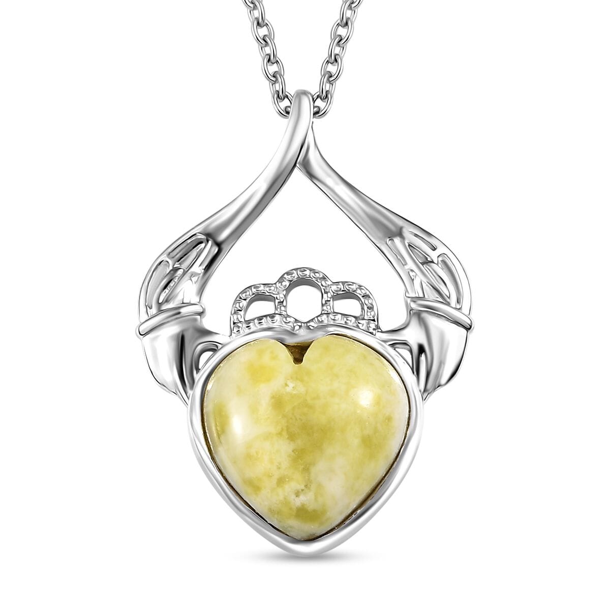 Connemara Marble 6.60 ctw Claddagh Pendant in Rhodium Over Sterling Silver with Stainless Steel Necklace 20 Inches image number 0