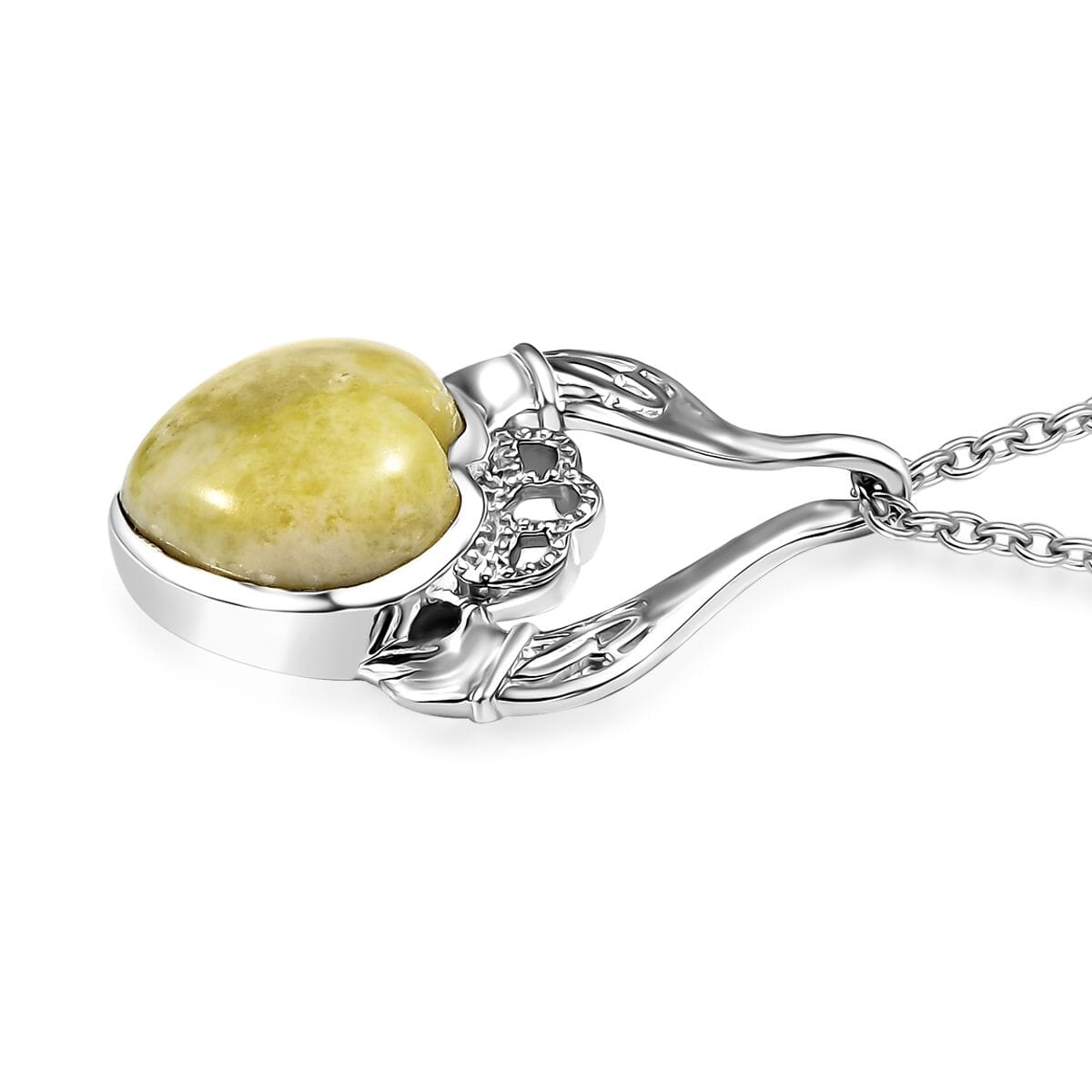 Connemara Marble 6.60 ctw Claddagh Pendant in Rhodium Over Sterling Silver with Stainless Steel Necklace 20 Inches image number 3