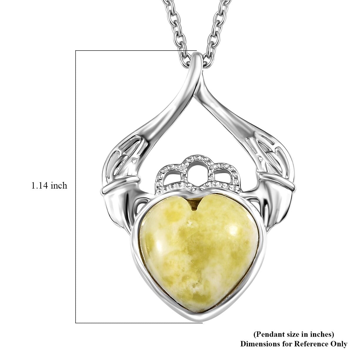 Connemara Marble 6.60 ctw Claddagh Pendant in Rhodium Over Sterling Silver with Stainless Steel Necklace 20 Inches image number 6