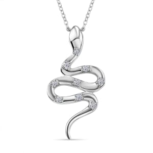 Luxuriant Lab Grown Diamond G-H SI 0.15 ctw Serpent Pendant Necklace in Rhodium Over Sterling Silver 20 Inches