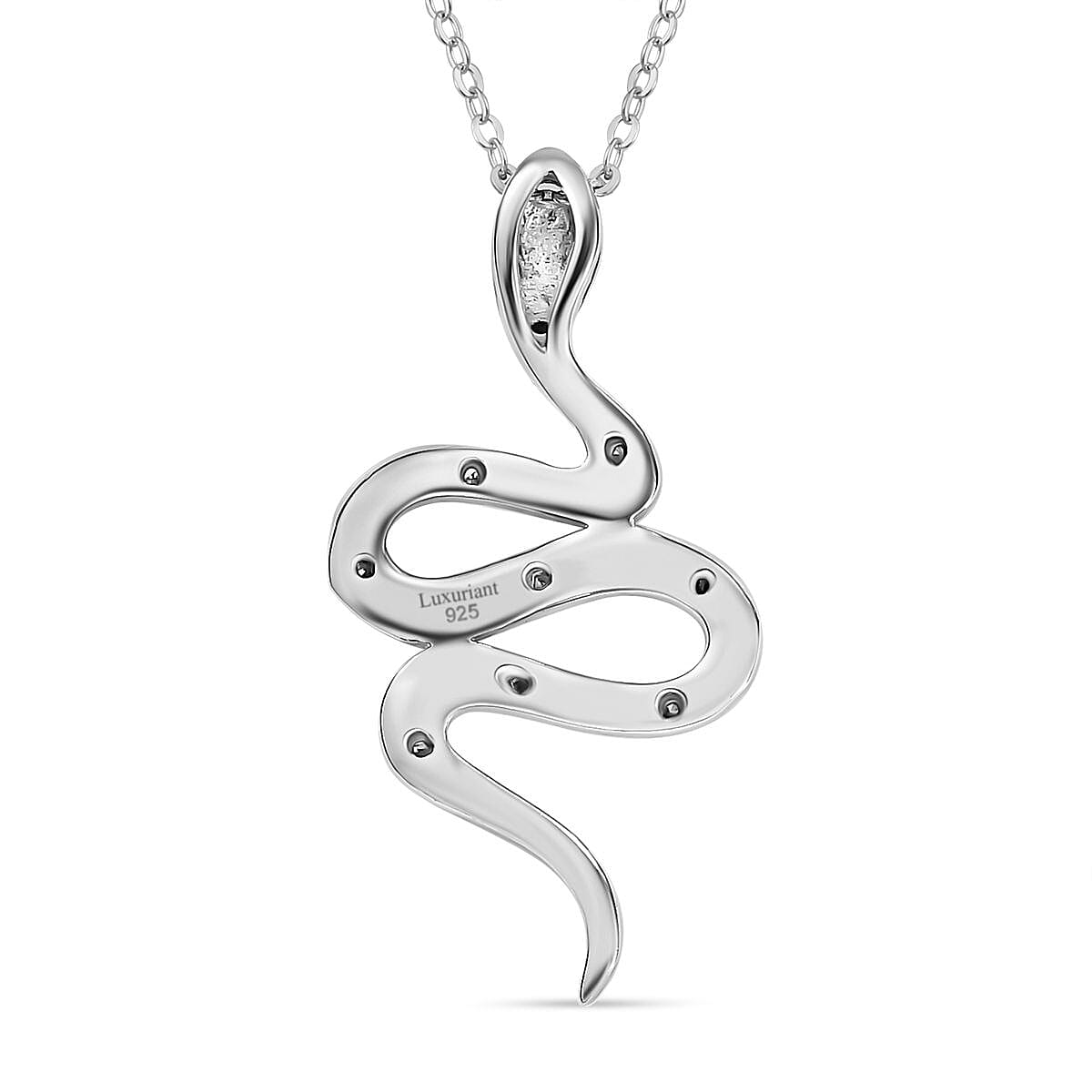 Luxuriant Lab Grown Diamond G-H SI 0.15 ctw Serpent Pendant Necklace in Rhodium Over Sterling Silver 20 Inches
