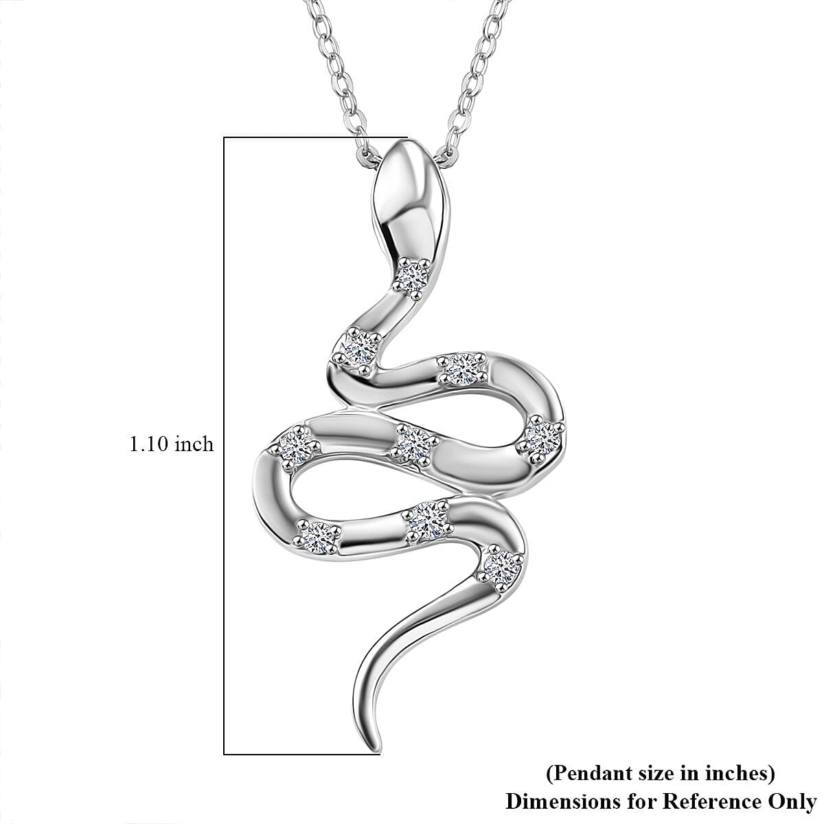 Luxuriant Lab Grown Diamond G-H SI 0.15 ctw Serpent Pendant Necklace in Rhodium Over Sterling Silver 20 Inches