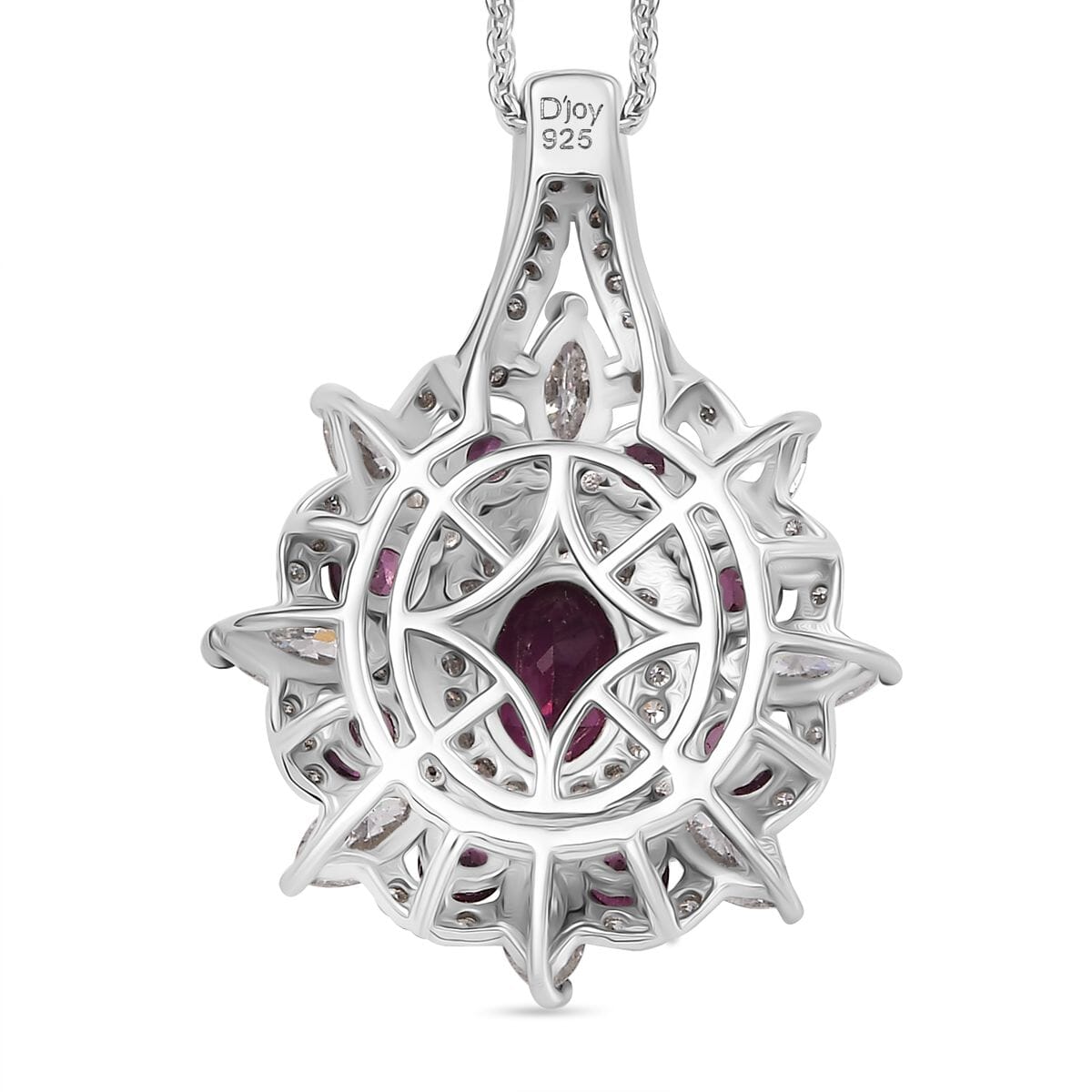 AAA Radiant Ember Garnet and Mossanite 3.00 ctw Floral Pendant Necklace in Rhodium Over Sterling Silver 20 Inches image number 4