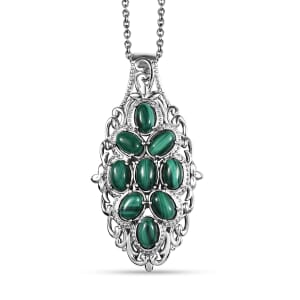 Karis African Malachite 7.15 ctw Pendant in Platinum Bond with Stainless Steel Necklace 20 Inches