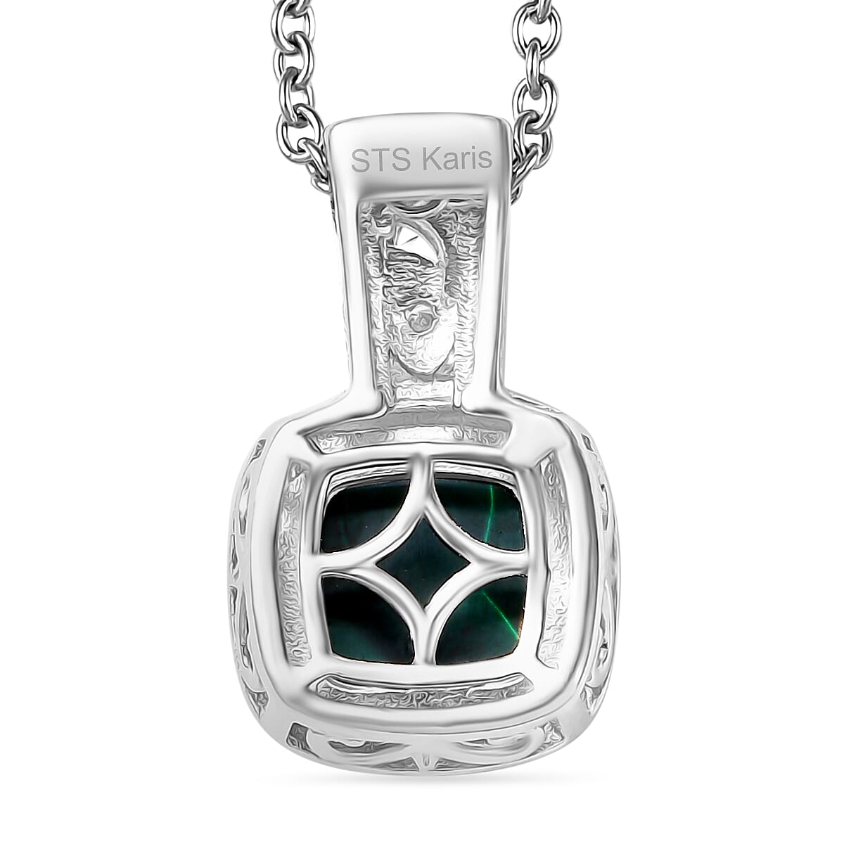 Karis African Malachite and White Zircon 3.50 ctw Pendant in Platinum with Stainless Steel Necklace 20 Inches