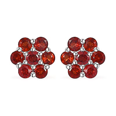 Set of 2 Mozambique Garnet 2.20 ctw Solitaire Stud Earrings and Pendant without Chain in Rhodium Over Sterling Silver