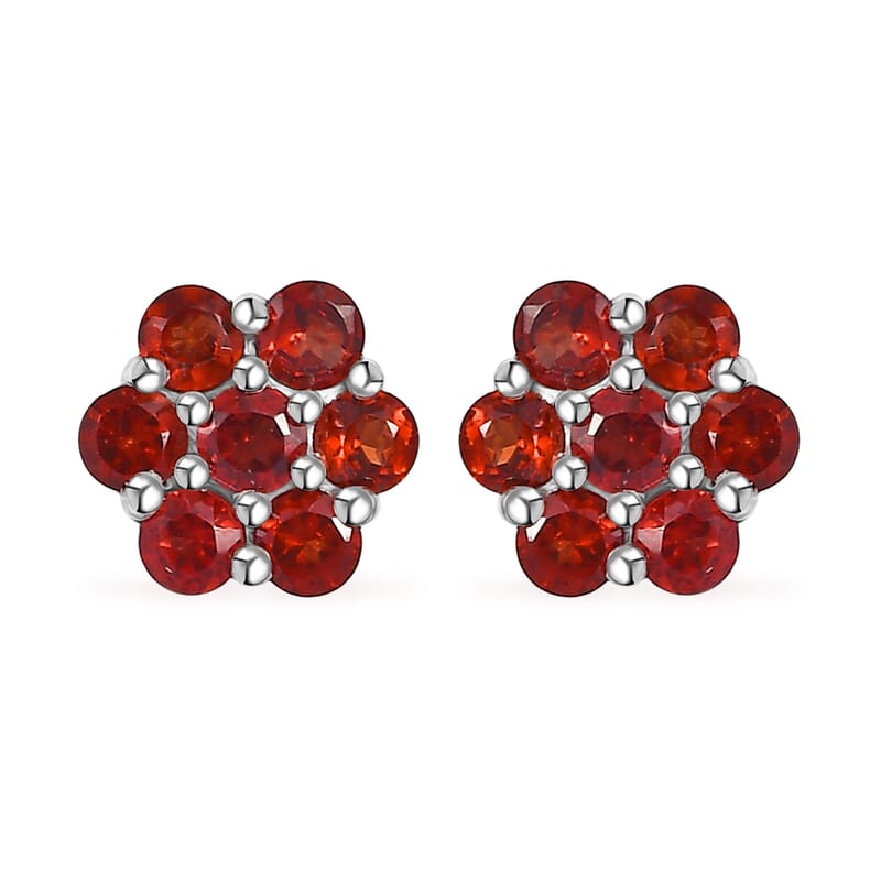 Set of 2 Mozambique Garnet 2.20 ctw Solitaire Stud Earrings and Pendant without Chain in Rhodium Over Sterling Silver