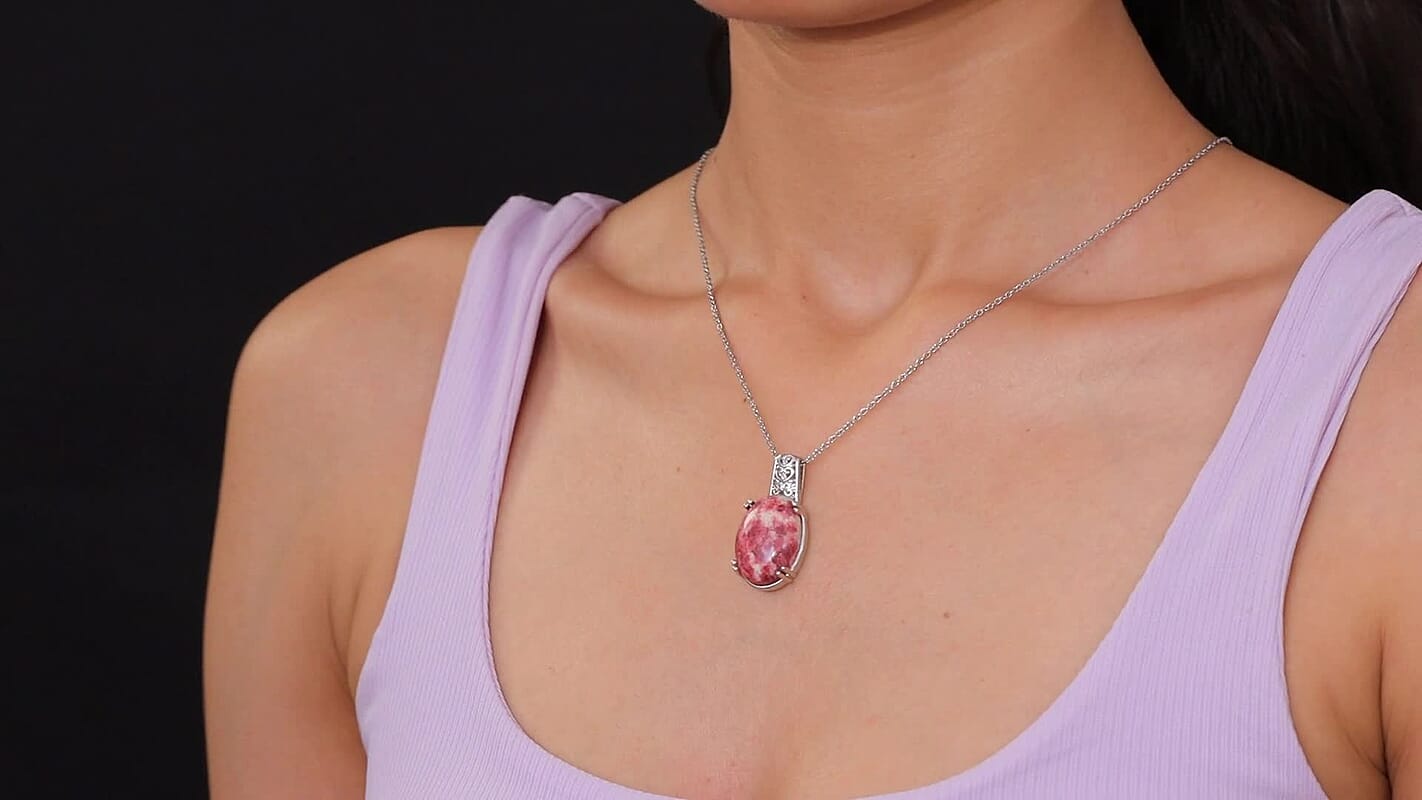Norwegian Thulite 26.20 ctw Pendant in Platinum Over Copper with Magnet and Stainless Steel Necklace 20 Inches