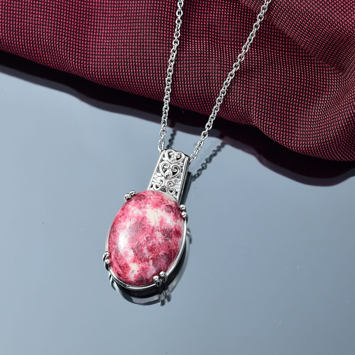D'Joy Norwegian Thulite 26.20 ctw Pendant in Platinum Over Copper with Magnet with Stainless Steel Necklace 20 Inches image number 1