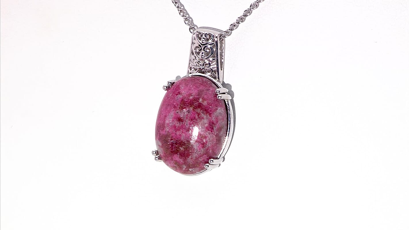 Norwegian Thulite 26.20 ctw Pendant in Platinum Over Copper with Magnet and Stainless Steel Necklace 20 Inches