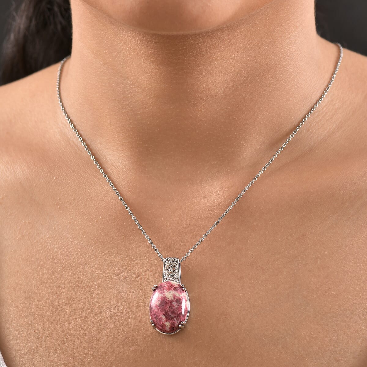D'Joy Norwegian Thulite 26.20 ctw Pendant in Platinum Over Copper with Magnet with Stainless Steel Necklace 20 Inches image number 2