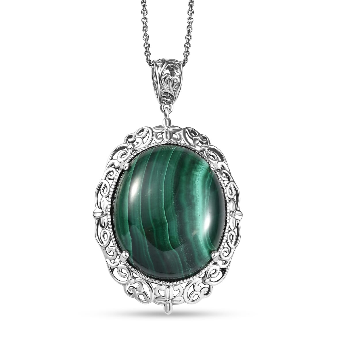 Karis African Malachite 66.30 ctw Pendant in Platinum Over Copper with Stainless Steel Necklace 20 Inches image number 0