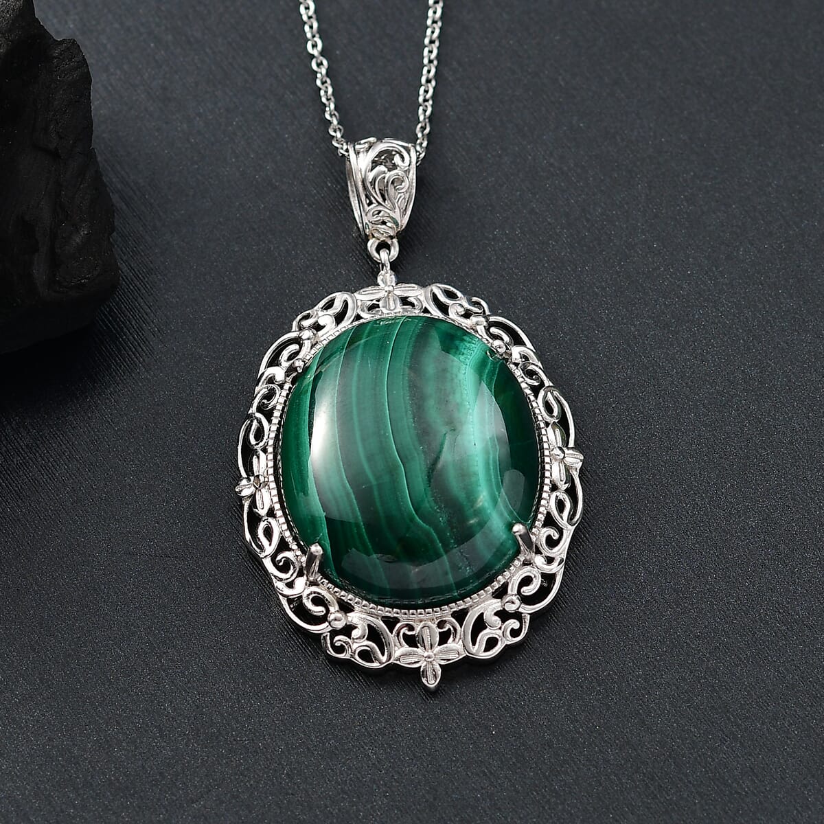 Karis African Malachite 66.30 ctw Pendant in Platinum Over Copper with Stainless Steel Necklace 20 Inches image number 1