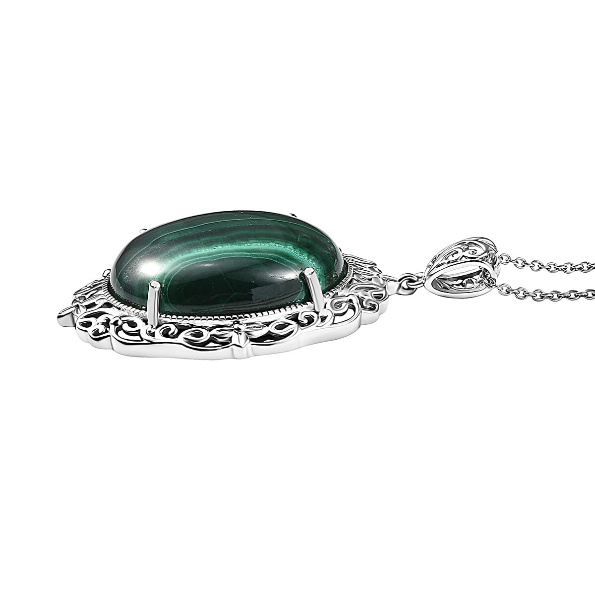 Karis African Malachite 66.30 ctw Pendant in Platinum Over Copper with Stainless Steel Necklace 20 Inches image number 3