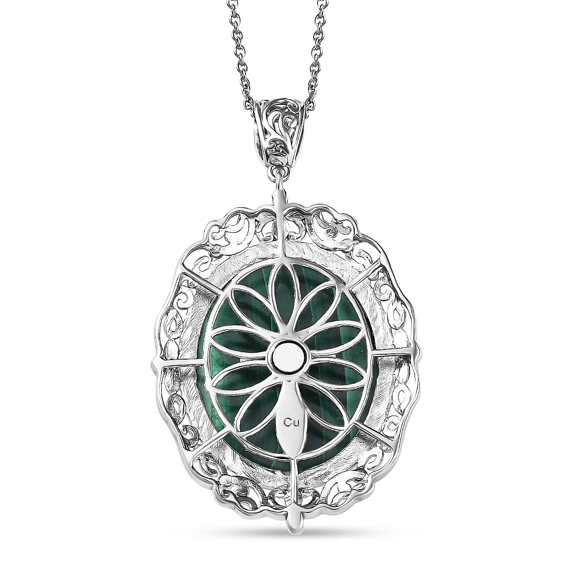 Karis African Malachite 66.30 ctw Pendant in Platinum Over Copper with Stainless Steel Necklace 20 Inches