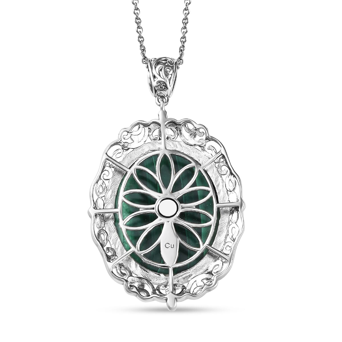 Karis African Malachite 66.30 ctw Pendant in Platinum Over Copper with Stainless Steel Necklace 20 Inches image number 4