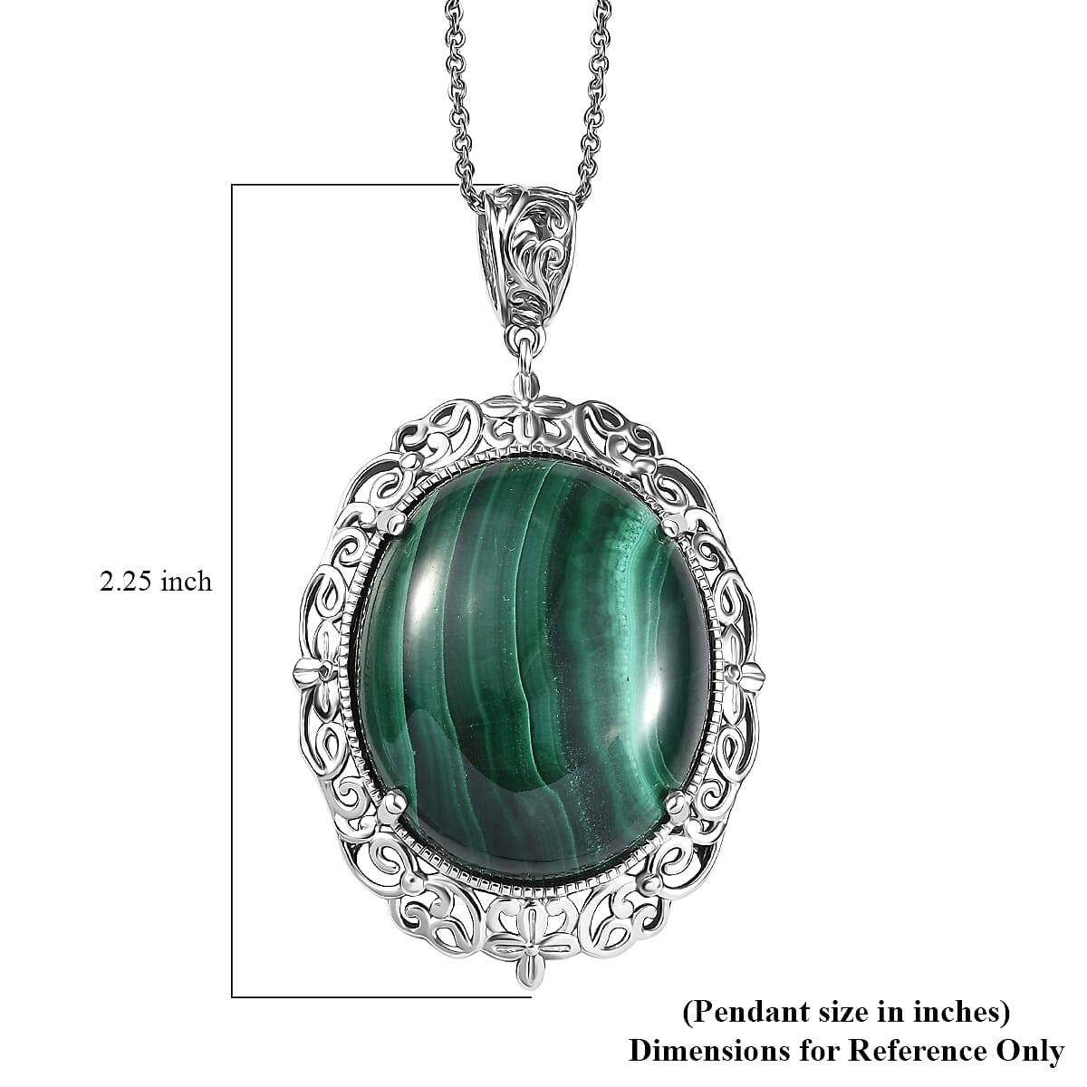 Karis African Malachite 66.30 ctw Pendant in Platinum Over Copper with Stainless Steel Necklace 20 Inches