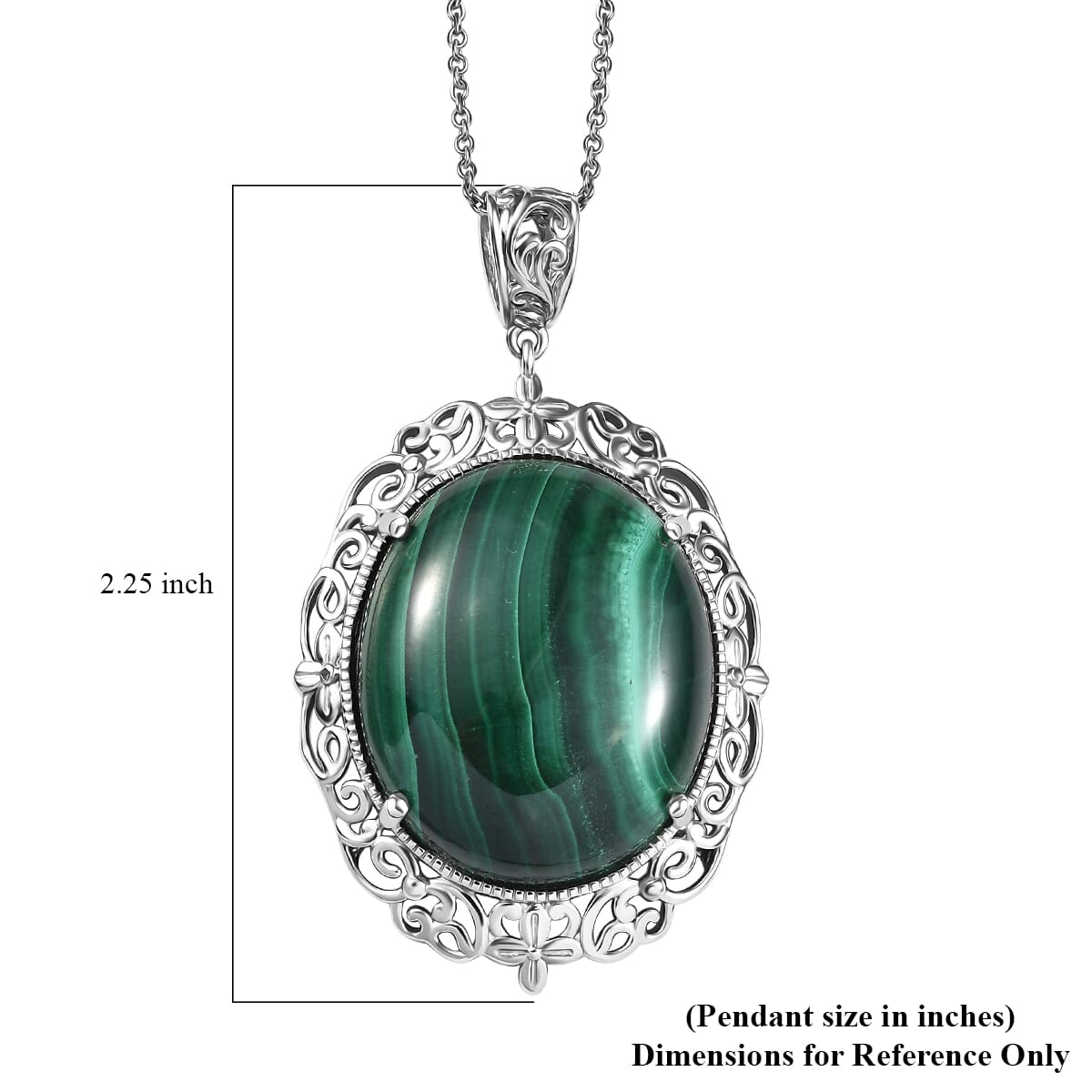 Karis African Malachite 66.30 ctw Pendant in Platinum Over Copper with Stainless Steel Necklace 20 Inches image number 6