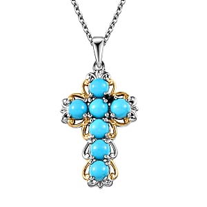 Karis Premium Sleeping Beauty Turquoise 1.75 ctw Pendant in 18K YG Plated and Platinum Bond with Stainless Steel Necklace 20 Inches