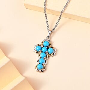 Karis Premium Sleeping Beauty Turquoise 1.75 ctw Pendant in 18K YG Plated and Platinum Bond with Stainless Steel Necklace 20 Inches