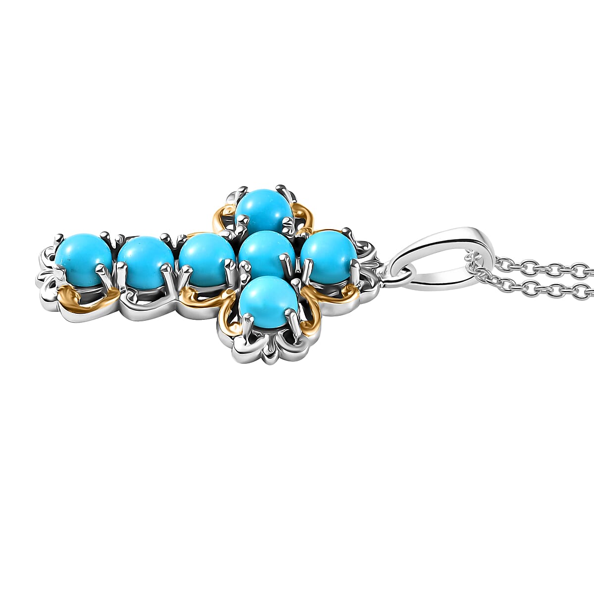 Karis Premium Sleeping Beauty Turquoise 1.75 ctw Pendant in 18K YG Plated and Platinum Bond with Stainless Steel Necklace 20 Inches image number 3