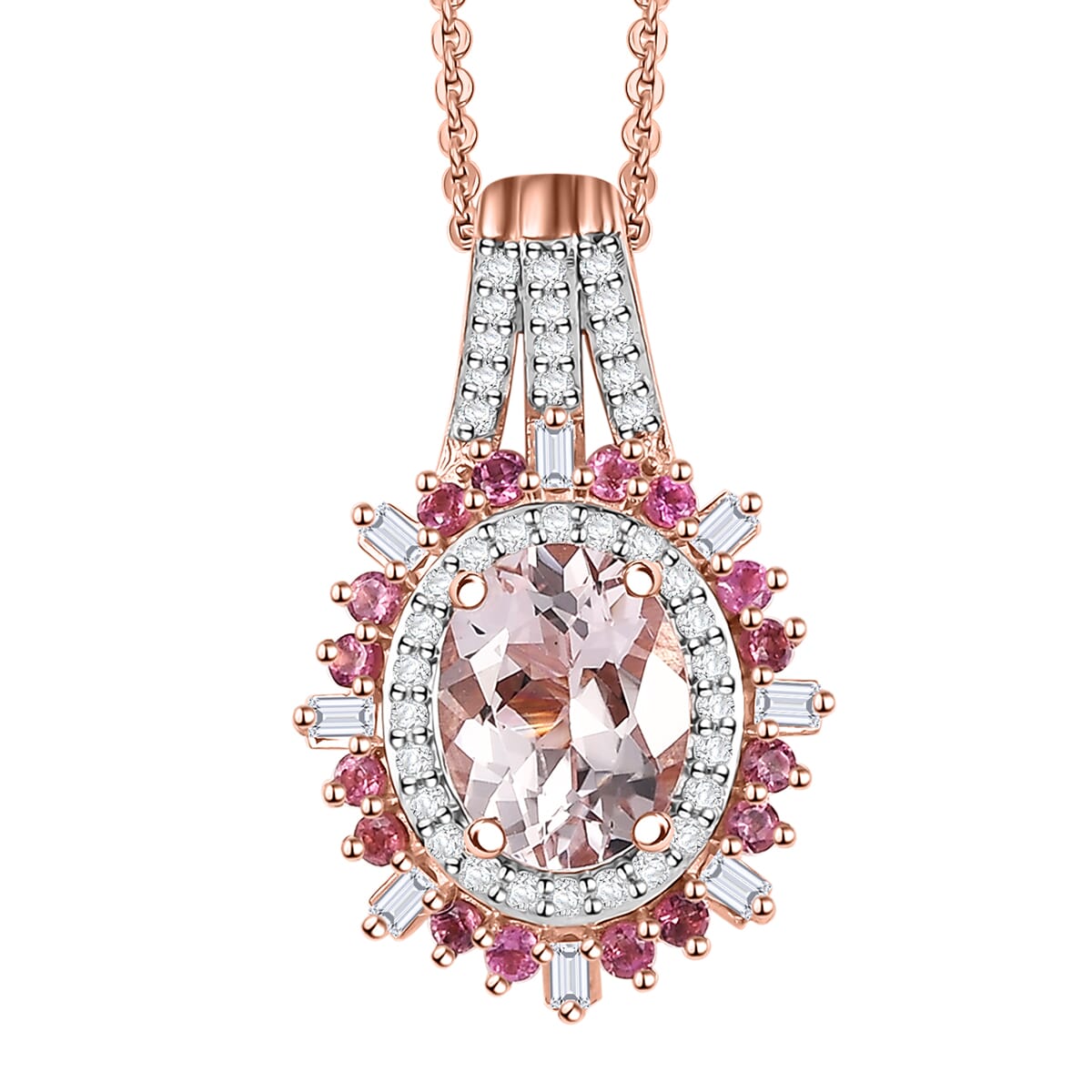 Pink Morganite and Multi Gemstone 2.40 ctw Pendant Necklace in 18K Vermeil Rose Gold Over Sterling Silver 20 Inches image number 0