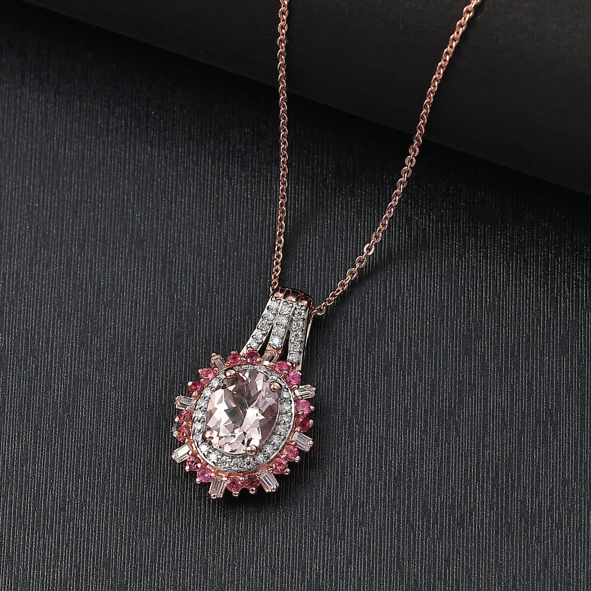 Pink Morganite and Multi Gemstone 2.40 ctw Pendant Necklace in 18K Vermeil Rose Gold Over Sterling Silver 20 Inches image number 1