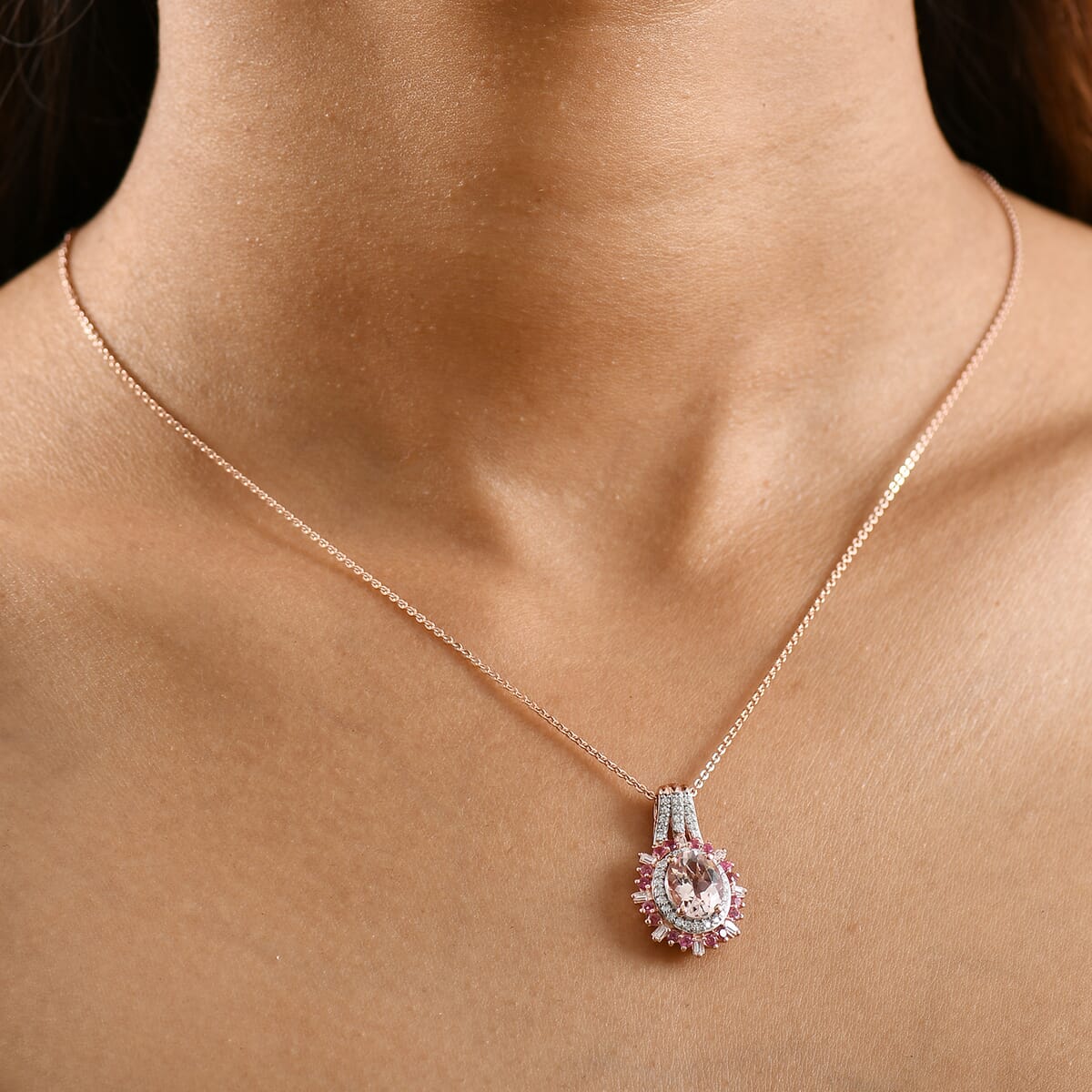 Pink Morganite and Multi Gemstone 2.40 ctw Pendant Necklace in 18K Vermeil Rose Gold Over Sterling Silver 20 Inches image number 2