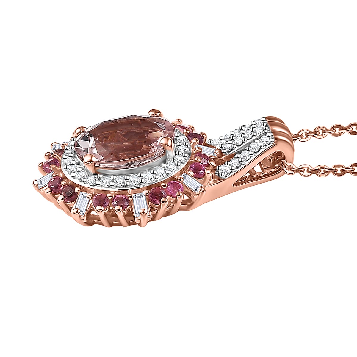 Pink Morganite and Multi Gemstone 2.40 ctw Pendant Necklace in 18K Vermeil Rose Gold Over Sterling Silver 20 Inches