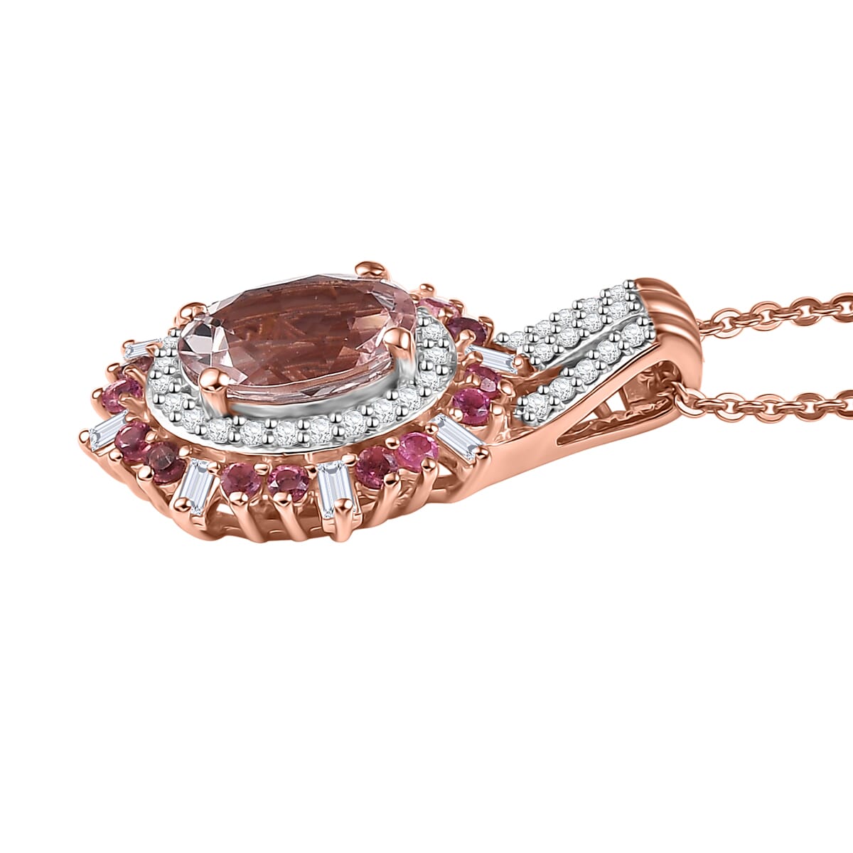 Pink Morganite and Multi Gemstone 2.40 ctw Pendant Necklace in 18K Vermeil Rose Gold Over Sterling Silver 20 Inches image number 3
