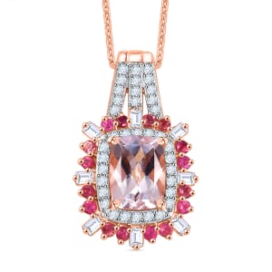 Pink Morganite and Multi Gemstone 1.90 ctw Pendant Necklace in 18K Vermeil RG Over Sterling Silver 20 Inches