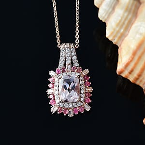 D'Joy Pink Morganite, Multi Gemstone Pendant Necklace in 18K Vermeil RG Over Sterling Silver 1.90 ctw  (20 Inches)