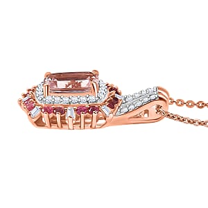 D'Joy Pink Morganite, Multi Gemstone Pendant Necklace in 18K Vermeil RG Over Sterling Silver 1.90 ctw  (20 Inches)