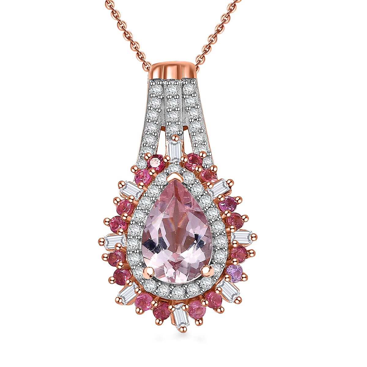Pink Morganite and Multi Gemstone 2.00 ctw Pendant Necklace in 18K Vermeil Rose Gold Over Sterling Silver 20 Inches image number 0