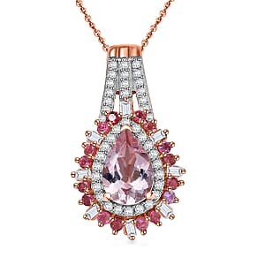 Pink Morganite and Multi Gemstone 2.00 ctw Pendant Necklace in 18K Vermeil Rose Gold Over Sterling Silver 20 Inches