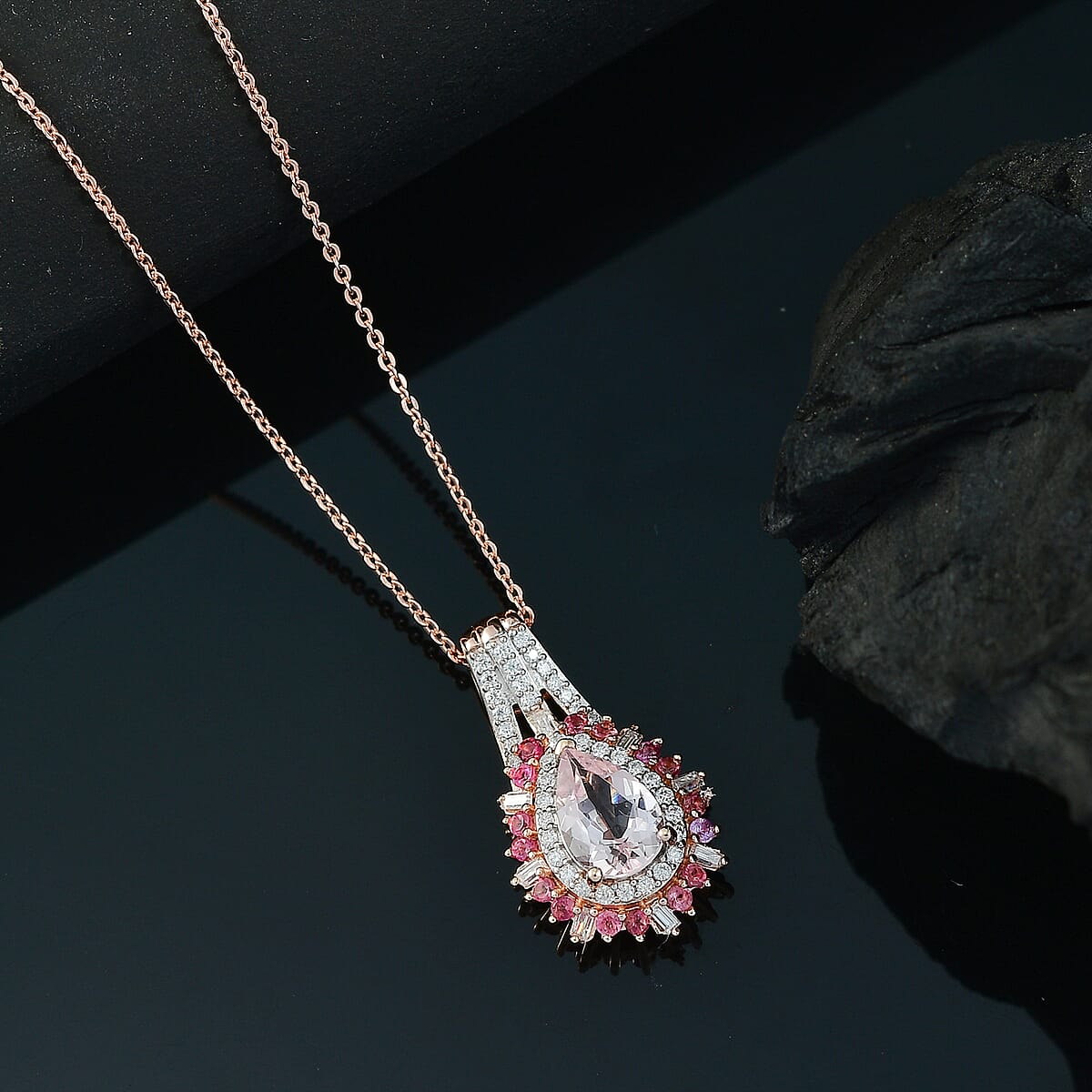 Pink Morganite and Multi Gemstone 2.00 ctw Pendant Necklace in 18K Vermeil Rose Gold Over Sterling Silver 20 Inches image number 1