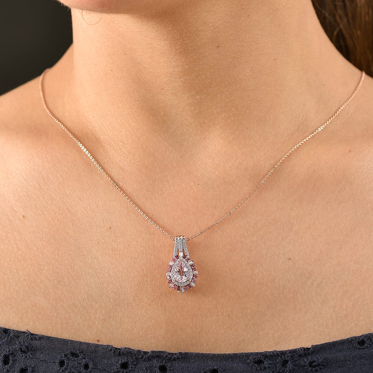 Pink Morganite and Multi Gemstone 2.00 ctw Pendant Necklace in 18K Vermeil Rose Gold Over Sterling Silver 20 Inches image number 2