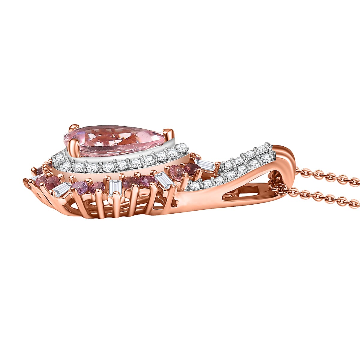 D'Joy Pink Morganite, Multi Gemstone Pendant Necklace in 18K Vermeil RG Over Sterling Silver 2.00 ctw (20 Inches)