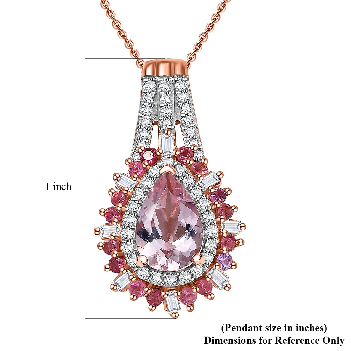 D'Joy Pink Morganite, Multi Gemstone Pendant Necklace in 18K Vermeil RG Over Sterling Silver 2.00 ctw (20 Inches)